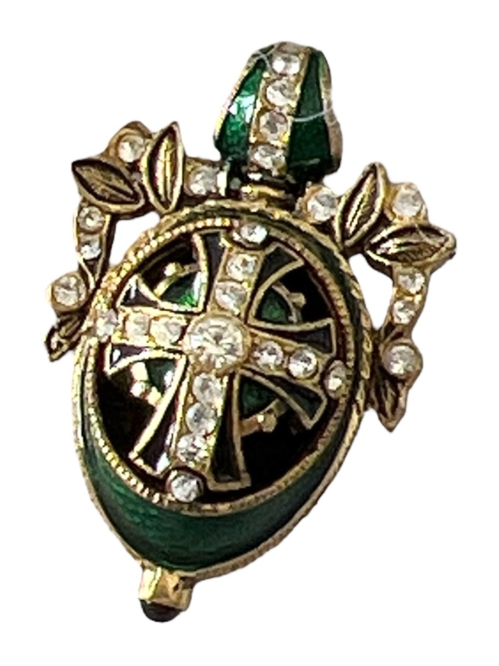 Green Enamel and Crystal Cross Pendant